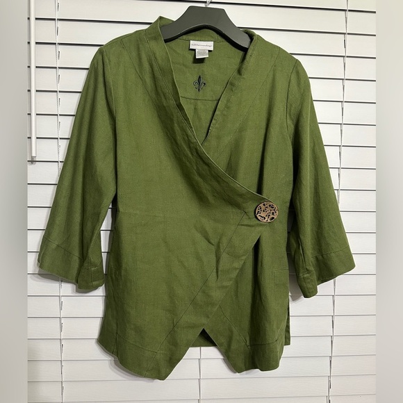 🛍️ Soft surroundings 100% Linen Stylish wrap jacket with 3/4 sleeve Size PXS - Picture 1 of 12